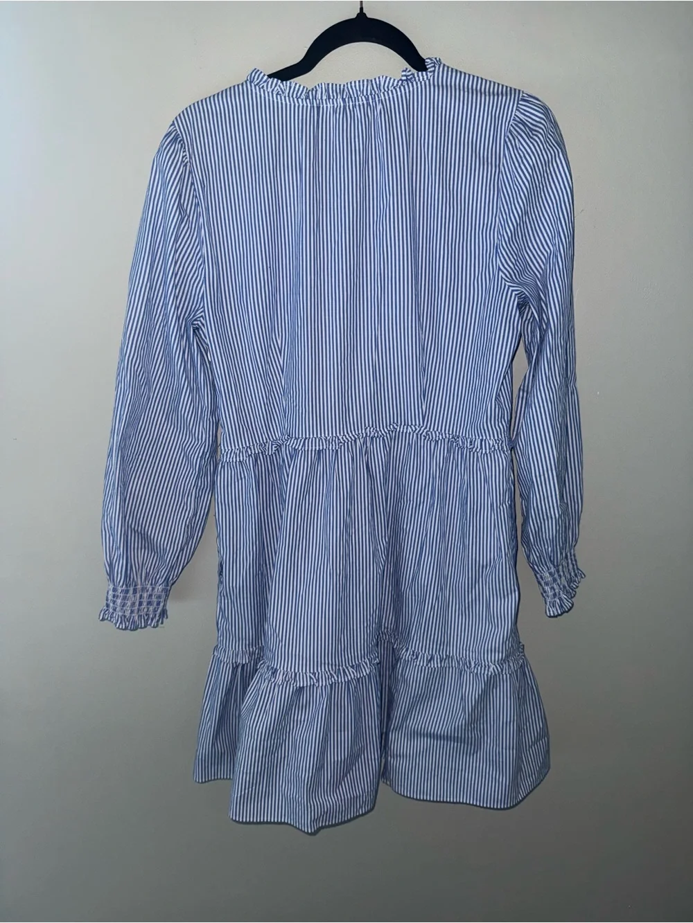 J. Crew Striped Mini Dress with ruffle trim white and blue size 8